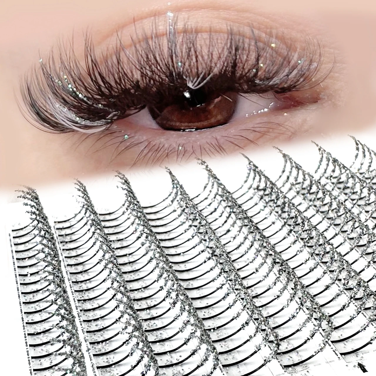 Honey Eyelash 240 Pcs Bride's Eyelashes Stage Wedding Eyelashes Glitter Eyelash Extensions Silver Eyelashes Shiny False Lashes