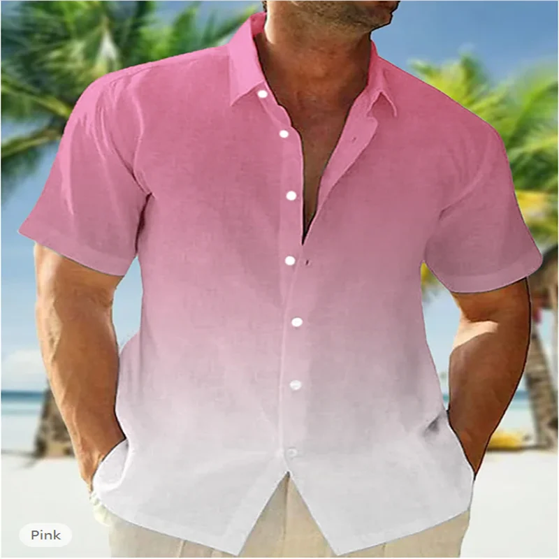 Men\'s shirt button down shirt casual shirt summer beach shirt gradient lapel short sleeve summer casual daily clothing apparel