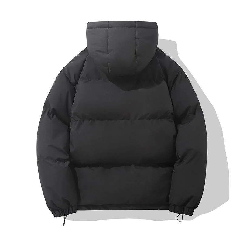 Men's Winter Solid Color Warm Hooded Jacket Thickened Loose  Coat Windproof Fabric Comfortable Daily Wear Retro Casual Outerwear