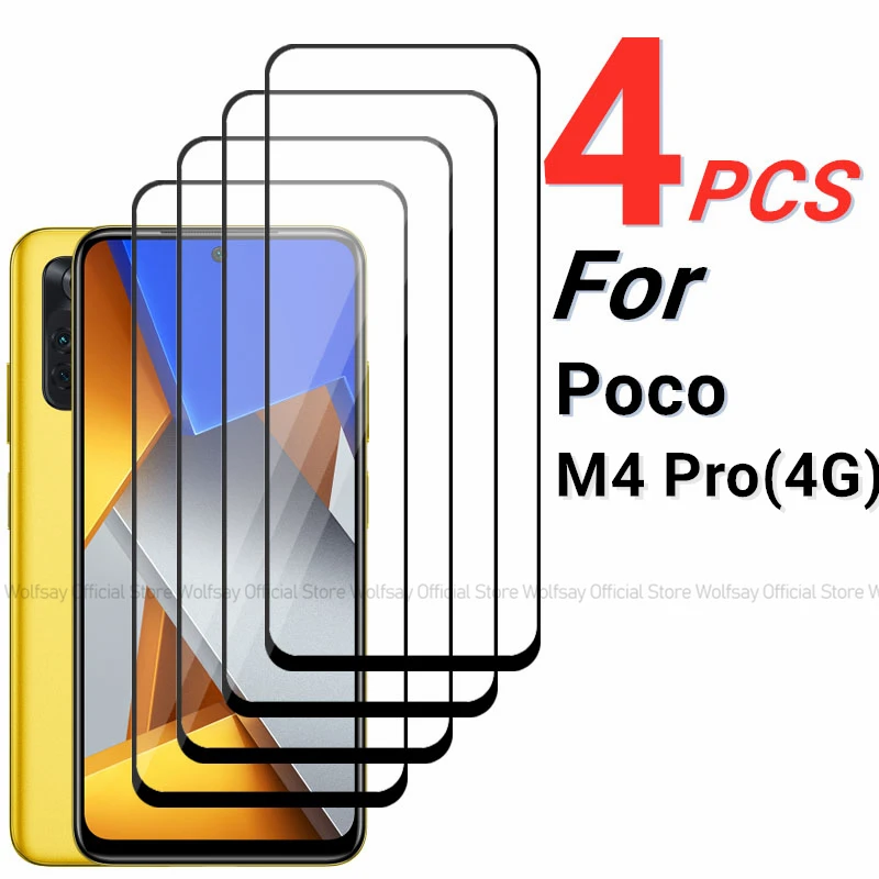 Xiaomi用強化ガラススクリーンプロテクター,携帯電話フィルム,フルグルーカバー,poco m4 pro,2個,4個