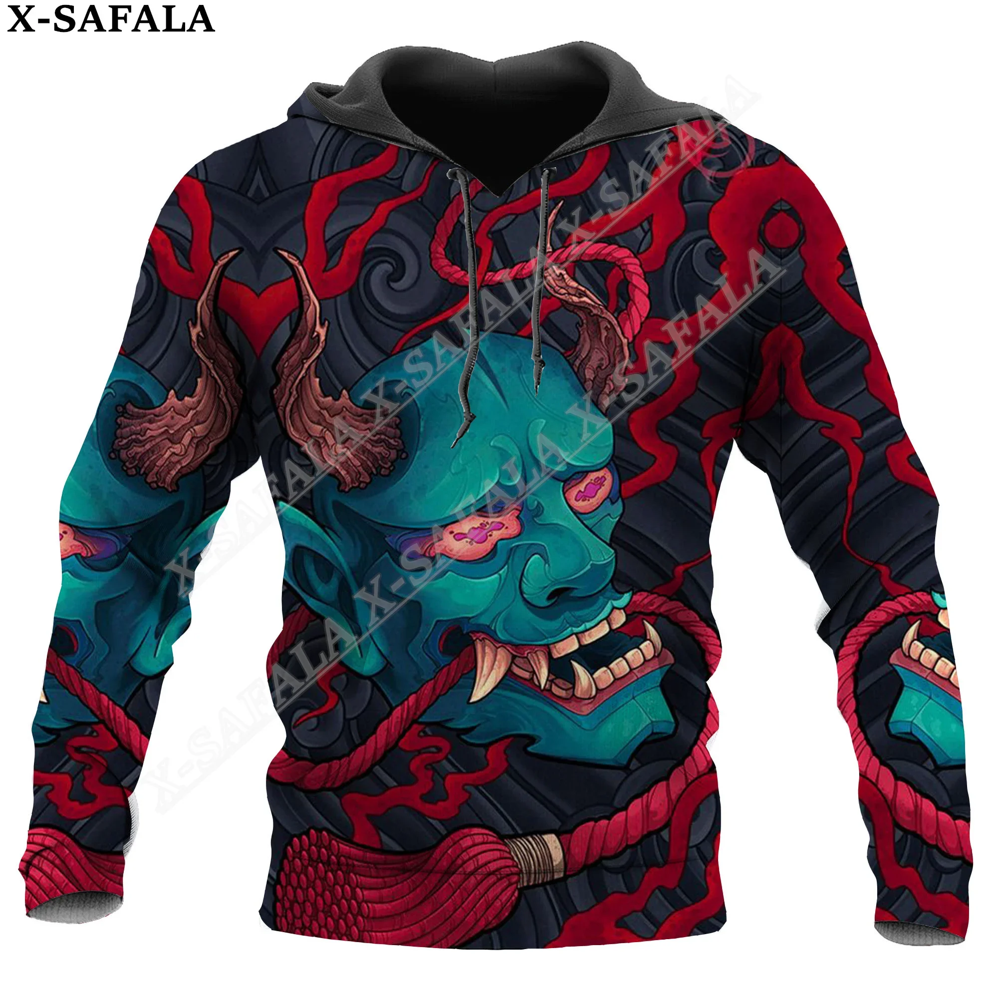 Japanese Samurai Oni Mask Warrior 3D Print Zipper Hoodie Man Female Pullover Sweatshirt Hooded Jacket Jersey Coat Tracksuits-5