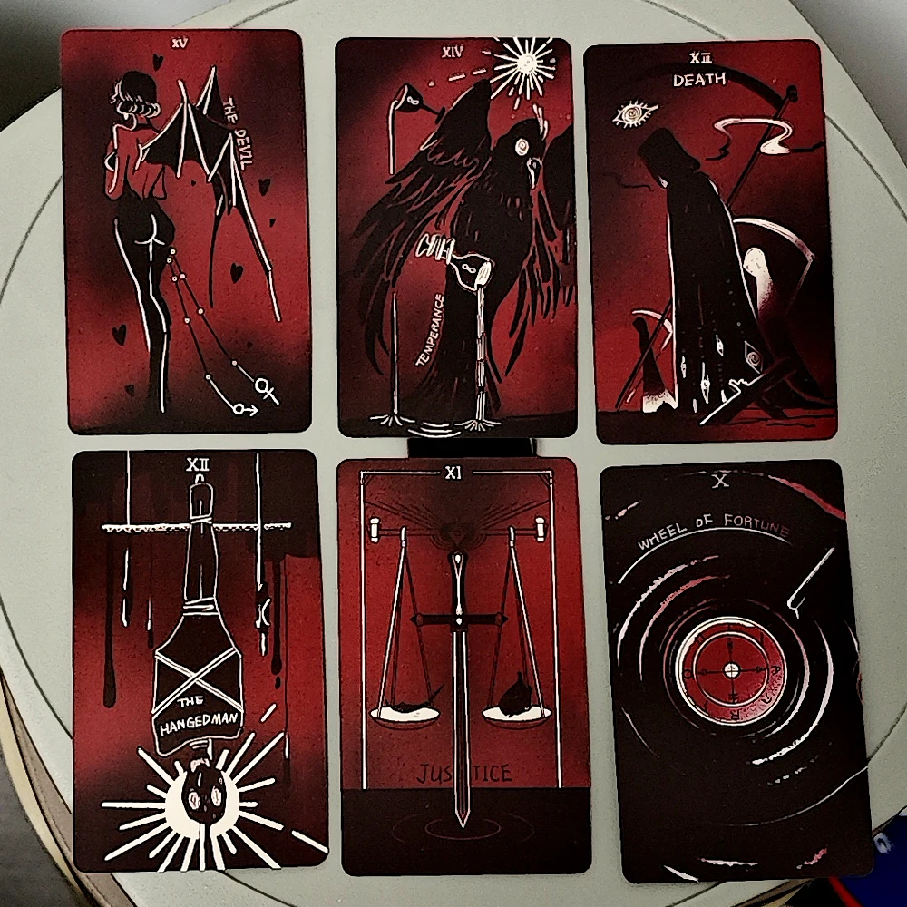 Dirty Red Tarot Deck 78 Pcs Tarot Cards Channel Energy Through Bold Strokes and Striking Contrasts 10.3*6cm - Image 6