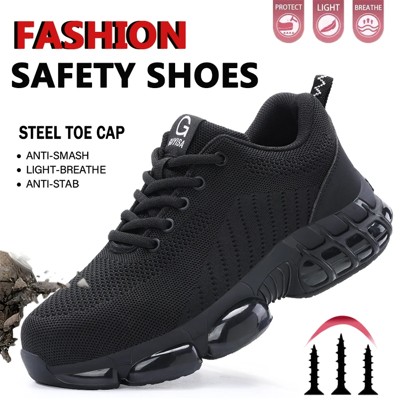 Fashionable Men's Safety Sneakers Men's Work Boots Impact Resistant Anti Piercing Lightweight Wear Resistant Men's Footwear