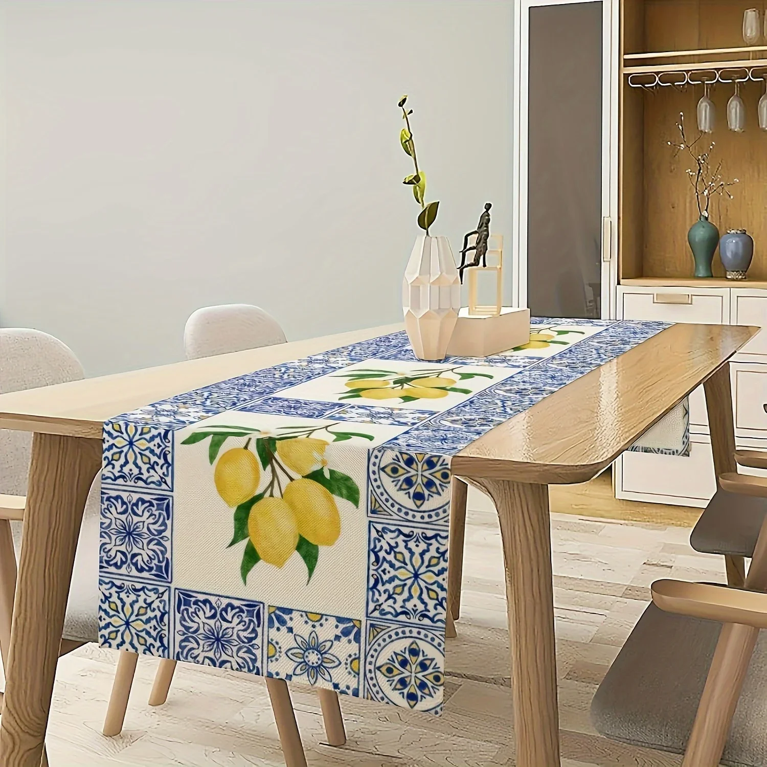 1 Piece Lemon Pattern Design Table Runner, Rectangular Shape, Suitable for Farmhouse, Indoor, Kitchen, Anniversary, Table Decora