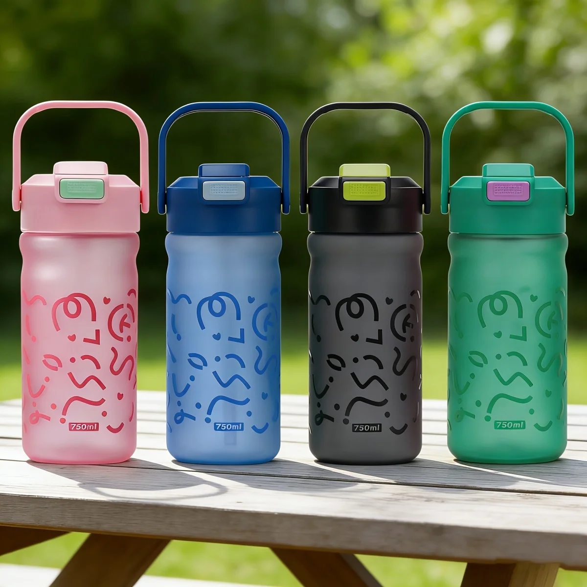750ml Portable Water Bottle with Handle Leakproof Sports Drinking Cup for Outdoor Gym Travel
