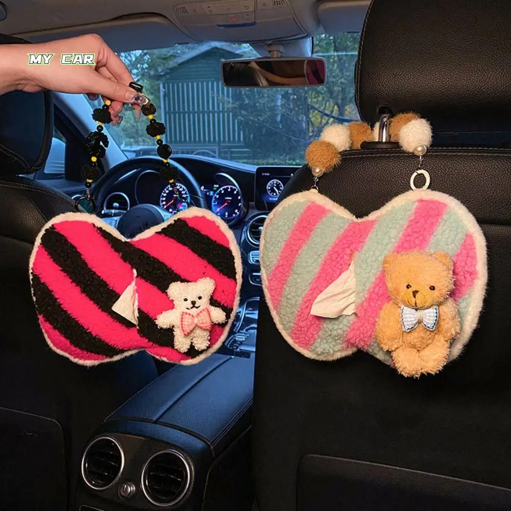

Organizer Hanging Car Tissue Box Convenient Storage Space Saving Tissue Holder Plush Cartoon Napkin Bag Auto