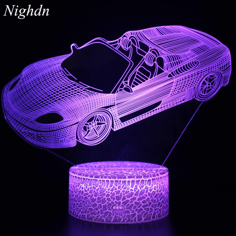 Nighdn-Convertible Racing Car Night Light para meninos, lâmpada esportiva ilusionista, 7 cores diferentes, presente de Natal para crianças, criança