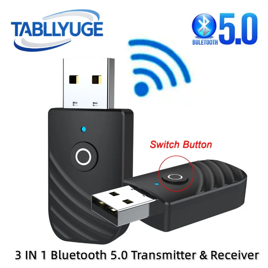 

TABLLYUGE USB Bluetooth 5.0 Transmitter & Receiver 3 In 1 Adapter 3.5mm AUX Plug And Play For TV PC Headphones Home Stereo Car