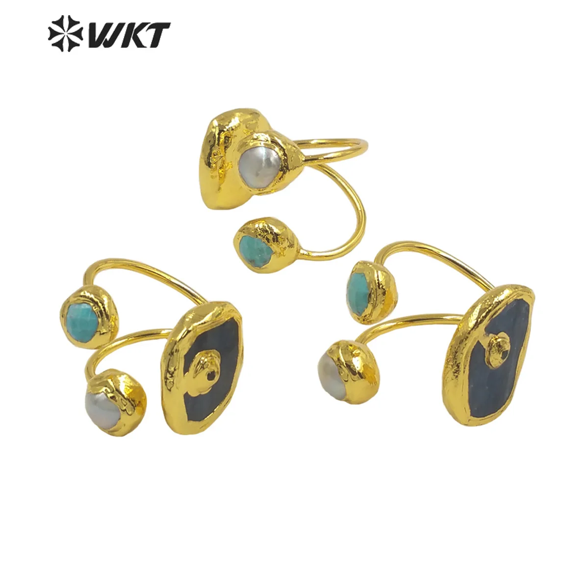 WT-R474 Hot Selling Turquoise Stone Pearl And Kyanite Gemstone Can Be Adjustable Ring Unisex Or Couple