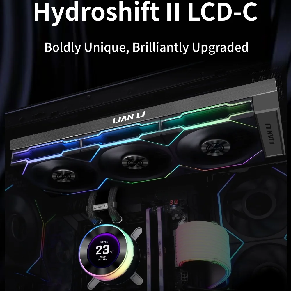 LianLi HydroShift II LCD-C 360TLL AIO CPU Cooling , Including a wireless controller and three TL120 fans.