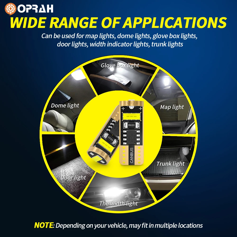 Oparn-Car Interior Dome Porta Sinal Lâmpada, Canbus, nenhum erro, Wedge Side, Estacionamento Posição Bulb, W5W, T10, 2055SMD, Novo, 2pcs