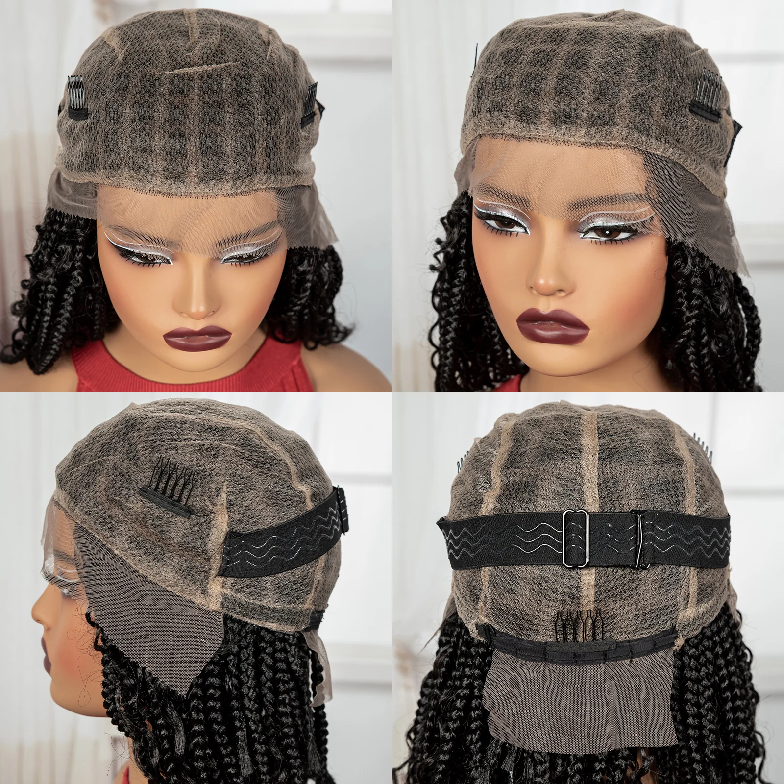 Knotless صندوق شعر مستعار مضفر 14 بوصة الاصطناعية الدانتيل الكامل الطبيعي مضفر الدانتيل الباروكات قصيرة بوهو مضفر بوب الباروكات للنساء السود #6