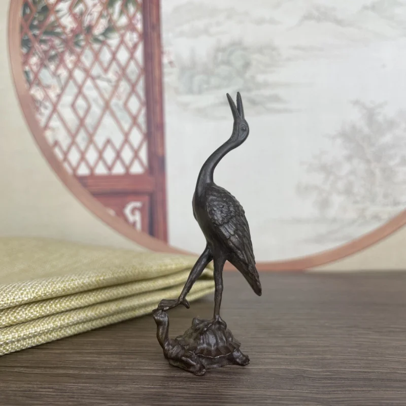 

Distressed Antique Copper Turtle Crane Incense Coil Base Ornaments Chinese Home Study Tea Ornaments Table Decoration Gift Decora