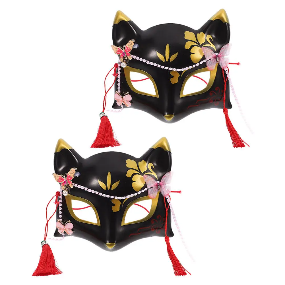 

2 шт. японских полумасок-лисий глаз (фокс-глаз) с узором в виде цветов сакуры, для маскарада, вечеринки, Хэллоуина, косплея, многоразовые декоративные маски в виде животных