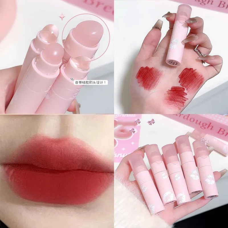 Matte Velvet Lip Mud Face Blush Multi-use Lipstick With Silicone Lip Brush Cheek Tint Pigment Mousse Korean Makeup For Cheek