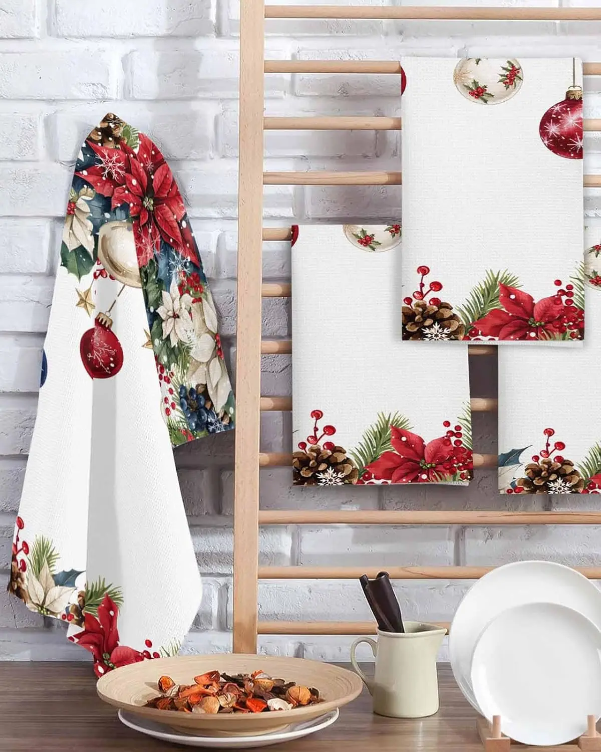 

Рождественская ботаническая пуансеттия, кухонная посуда, чайные полотенца, чистящие средства, быстросохнущие салфетки для бара, украшения Navidad