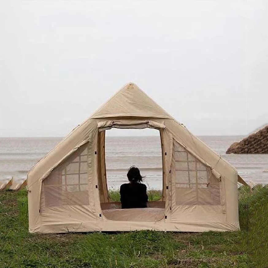 12 فاخر في الهواء الطلق غير نافذ للمطر التخييم أكسفورد النسيج المقصورة منزل خيمة هوائية قابلة للنفخ مع كوة ومنفذ موقد لحفلة الحدث