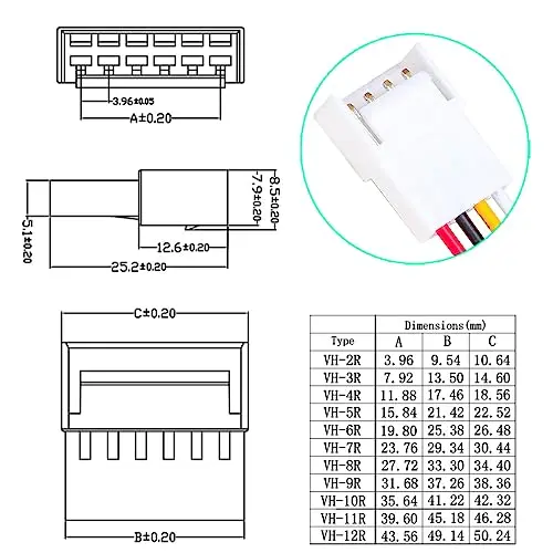 JST Connecteur Kit 3.96mm Pas JST-VH 3.96 Mâle Femelle Connecteur avec 20AWG Pré-Serti Directions, VH 3.96mm Connecteur (VH-ressing-Kit)