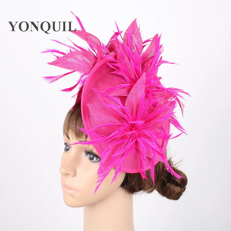 Red Wedding Fascinator Hats With Headbands Feather Special Hats Popular Hatinator Elegant Women Wedding Flower Headwear SYF152