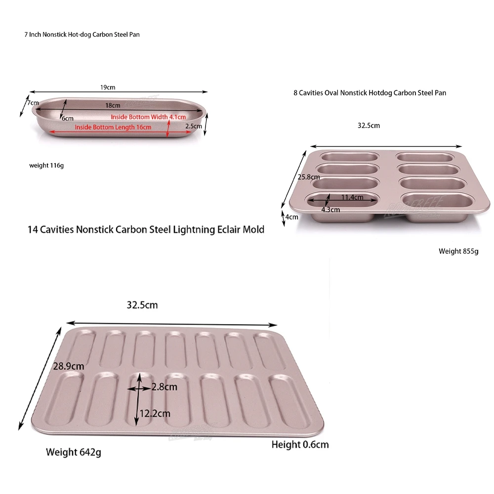 Different Long Oval Shape Nonstick Carbon Steel Hotdog Mold Lightning Eclair Molde Cheese Tart Mould DIY Home Bakeware Gadgets