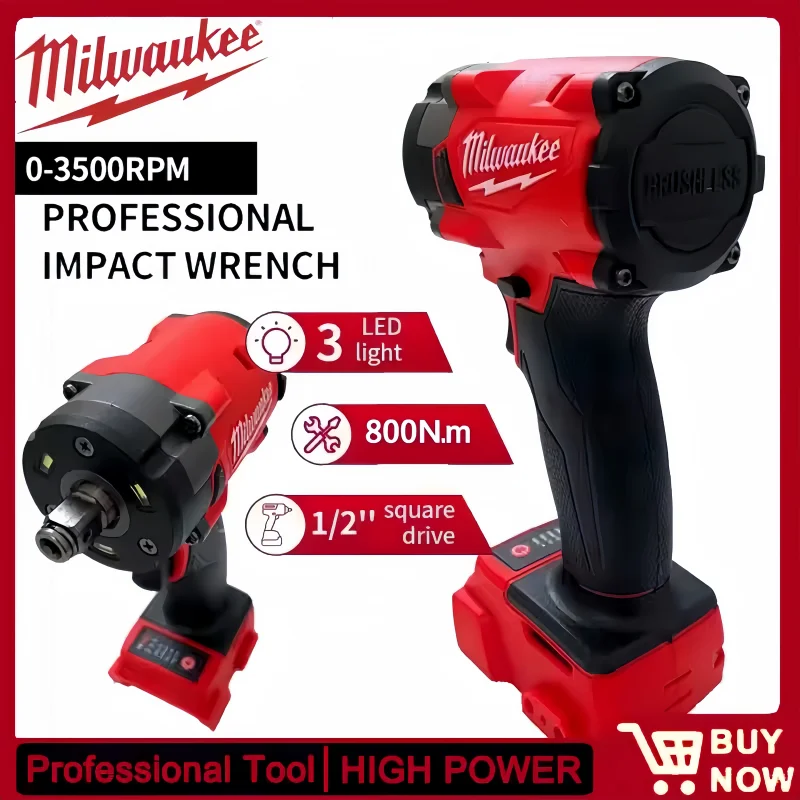 

NEW Milwaukee 800N.m Cordless 18V Battery 1/2 Electric Wrench Car Truck Repair Screwdriver Impact Drill Rechargable Power Tools