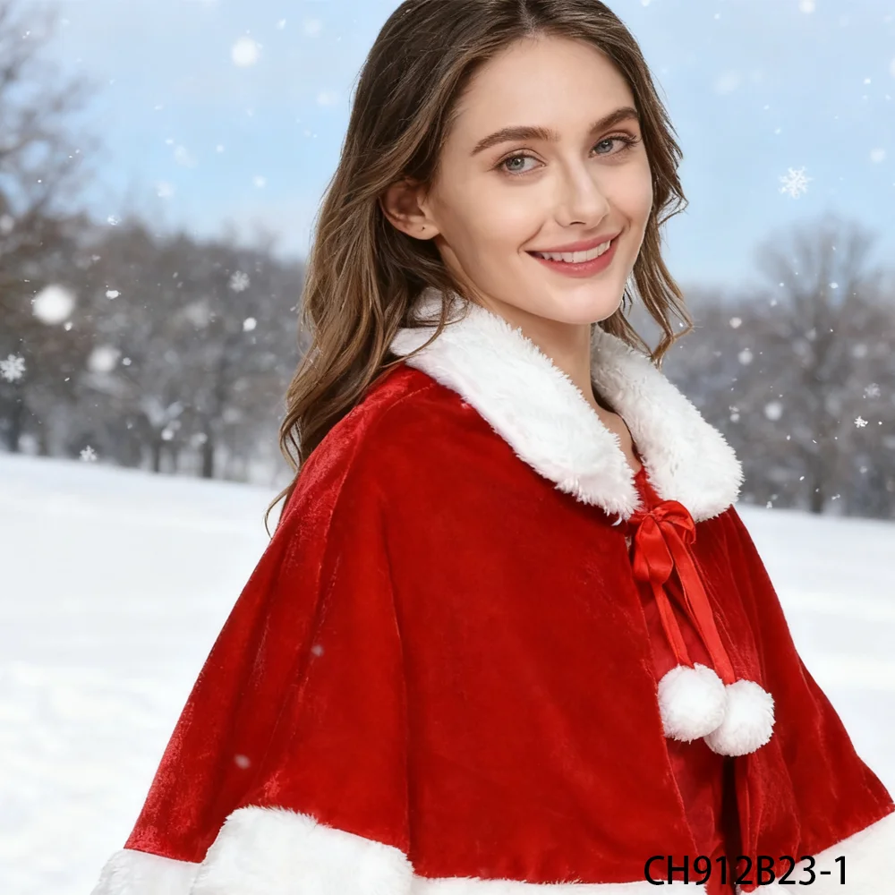 PESENAR Red Christmas Cape with White Faux Fur Trim: Elevate Your Holiday Style
