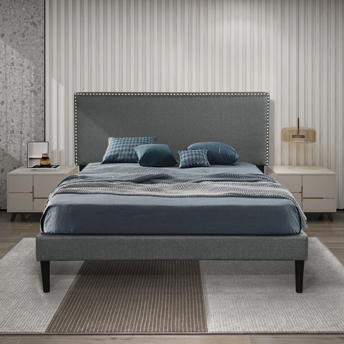 

American Warehouse Wholesale Customized Upholstered Bed Frame Set With Headboard Full Size Wooden Frame Bed For Bedroom