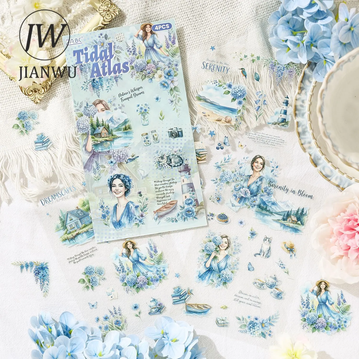 JIANWU Fangye Qilv Series Vintage Plant Flower Character Landscape Material Collage PET Sticker Creative DIY Journal Stationery