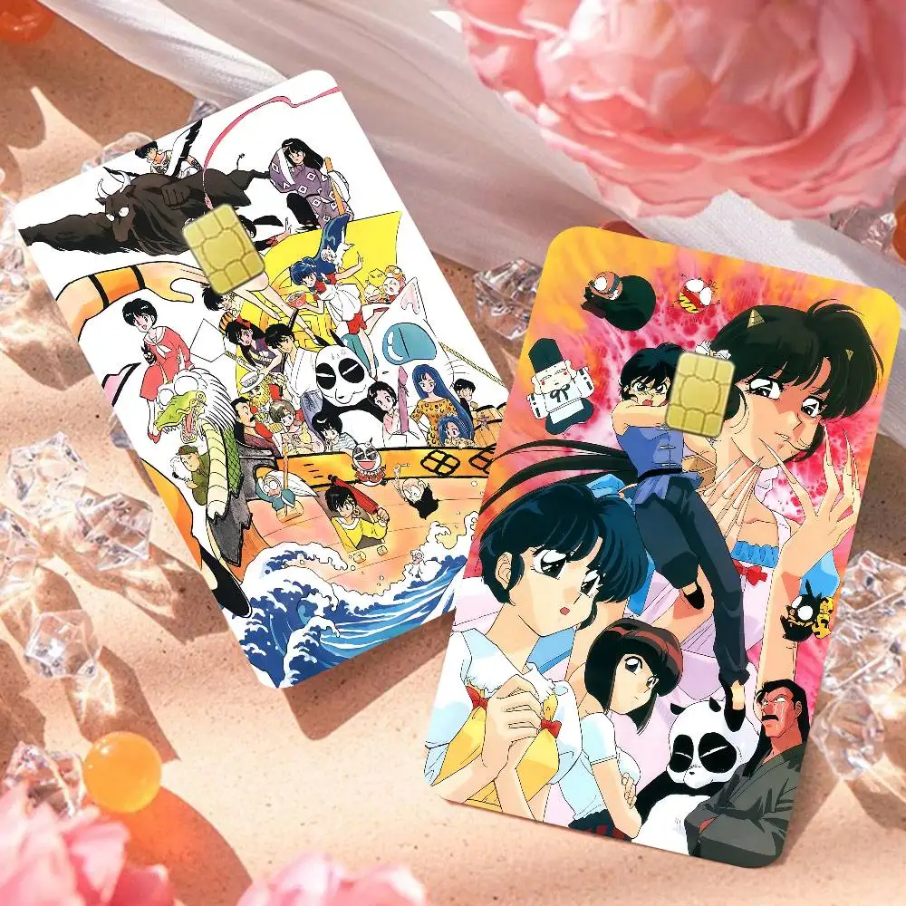 ملصقات بطاقة Ranma الهزلية أنيمي ماتي الجلد الأمامي غطاء لاصق لبطاقة الخصم بطاقة الائتمان الصغيرة