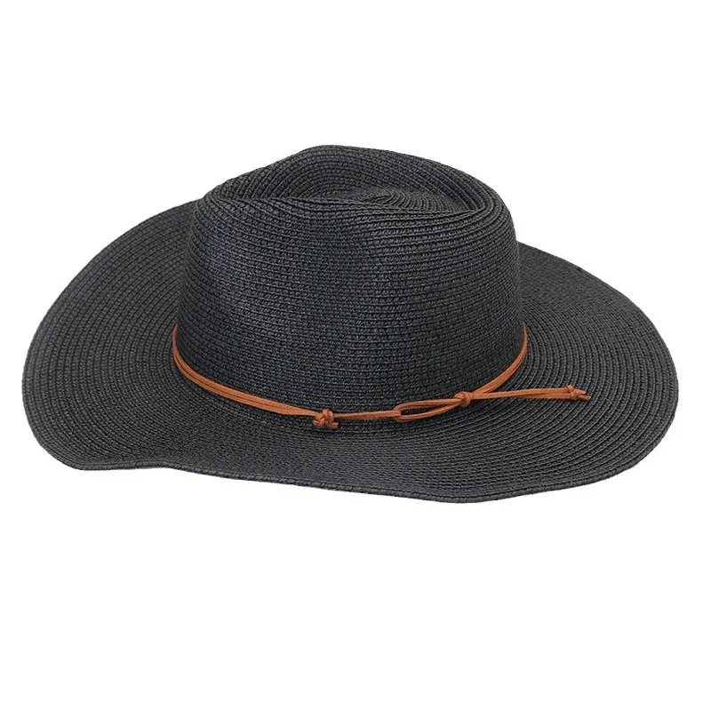 Hot Sale Black Paper Braid Cowboy Hat Simple Style Hot Sale Unisex Festival Top Hat Straw Hat