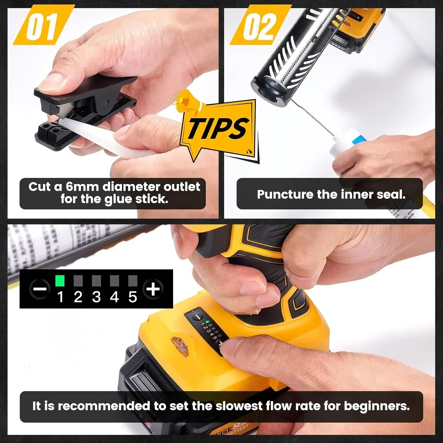 Taskstar 300ML Electric Cartridge Gun 5 Adjustable Speed Power Tools Cordless Glue Gun Caulking Gun W/LED Light for Filling