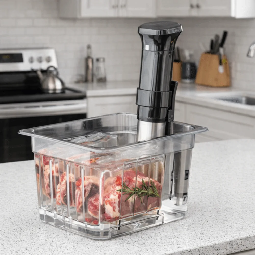 

Large Capacity Sous Vide Container with Rack with Lid Transparent Slow Cooking Pot Kit Scaled Food Grade Plastic