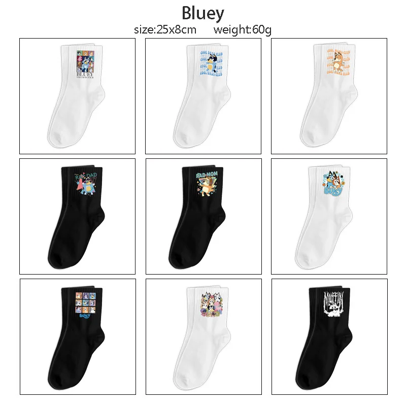 

Носки Bluey с аниме-принтом, средней длины, из хлопка, модные прямые носки для мужчин и женщин, повседневные носки до середины икры, товары для повседневного использования