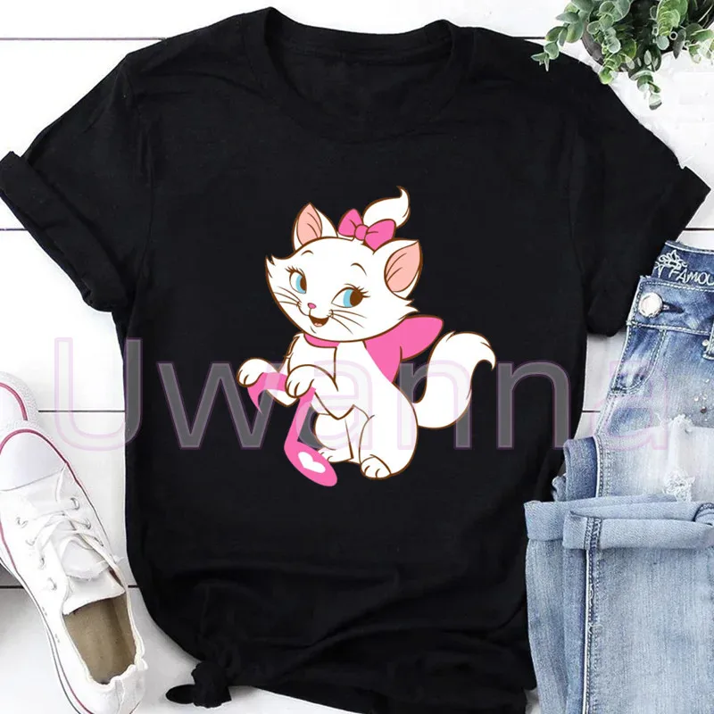 Vintage Clothes Marie Cat T Shirt Summer Women Short Sleeve Kawaii Doughnut Tshirts Funny Harajuku Tops Tee Shirt Dropship