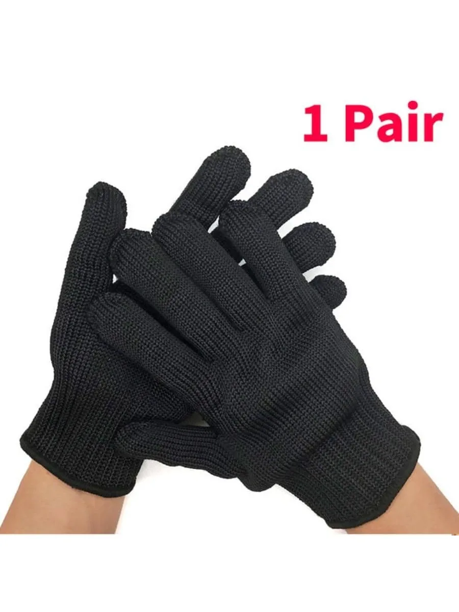 1Pair Black Steel Wire Metal Mesh Gloves Safety Anti Cutting Wear Resistant Kitchen Butcher Working Gloves Garden Self Defense