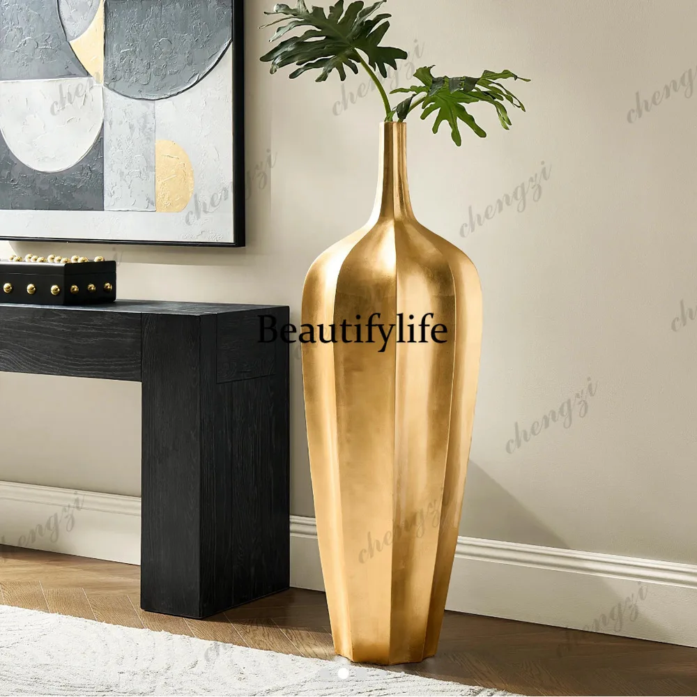 Super large H1.25m floor-to-ceiling gold magnesium oxide vase, living room, shopping mall, ornament, decorative flower ware