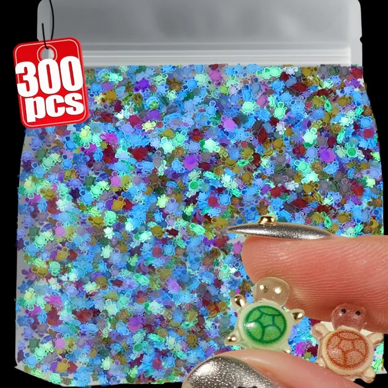 

100/300Pcs Luminous Mini Resin Turtle Charm Cute Nail Dopamine Figurines DIY Nail Art Decor Glow in The Dark Crafts Accessories