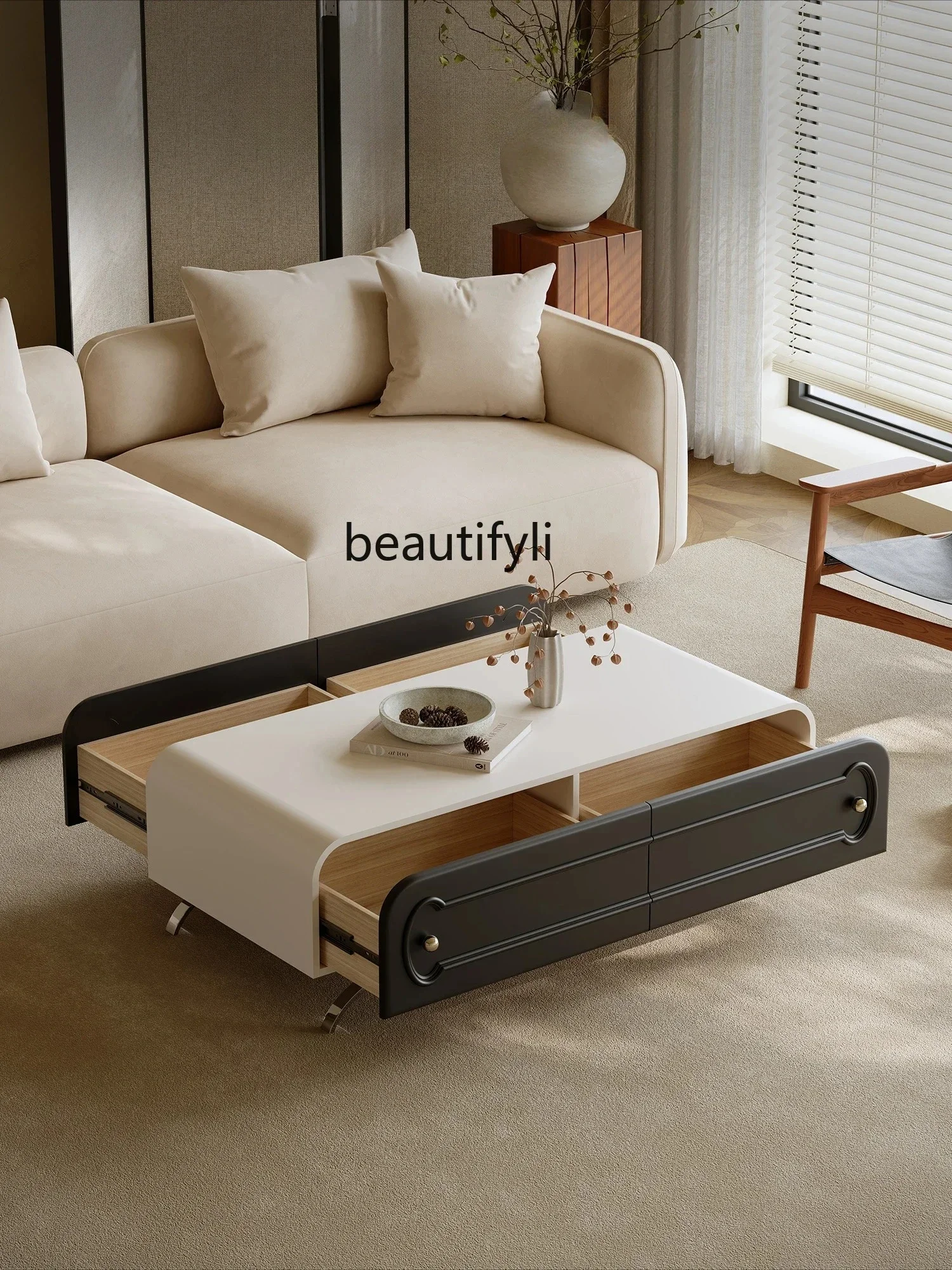 

yj7 Italian minimalist rectangular coffee table paint stainless steel light luxury high-end living room