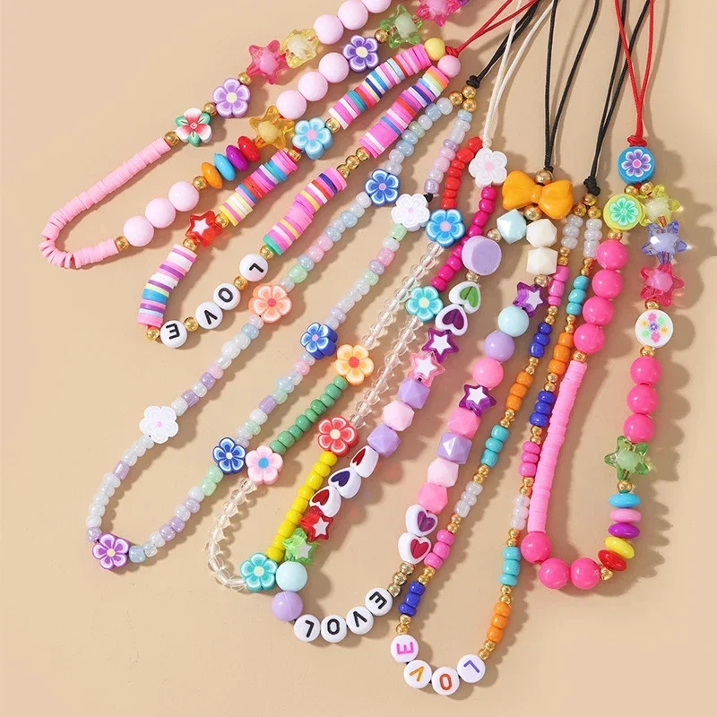 Colorful Chain Lanyard Mobile Phone Keychain Strap Anti-lost Summer Lanyard for Iphone 12 Hanging Phone Charm Phone Wrist Straps