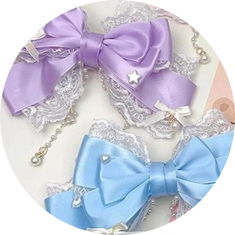 

2026 Cute Gilrs Lolita Pink Bow Headpiece Large Lace Bow Pearl Pink KC Cute Princess Headwear Lolita Hair Clip Hair Accessories