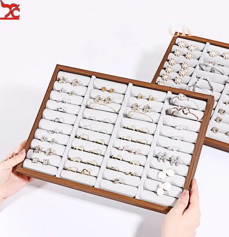 

Walnut Grain Jewelry Organizer Tray Ring Earrings Display Plate Large Capacity Bracelet Storage Tray 35*24Cm Jewelry Props