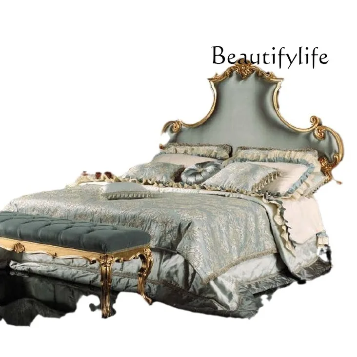 Luxury European Bedroom Furniture Solid Wood Hand Carved Double Bed Designer High Fashion