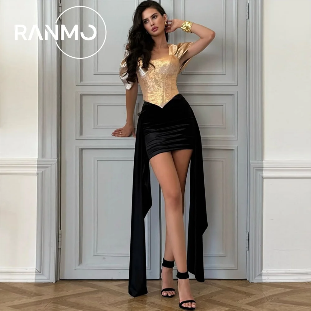 

Ranmo 2026 Fashion Jacquard Pleat Mini Short Evening Dress Off-Shoulder Sweetheart Collar Velvet New Party Dress Customized
