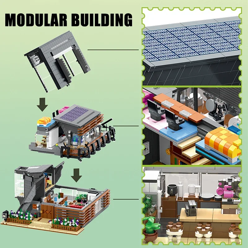 3832Pcs Die Lambda Haus Bausteine Modell MOC Modulare Stadt Architektur Ziegel Street View Sets Kind Spielzeug für Kinder geschenke