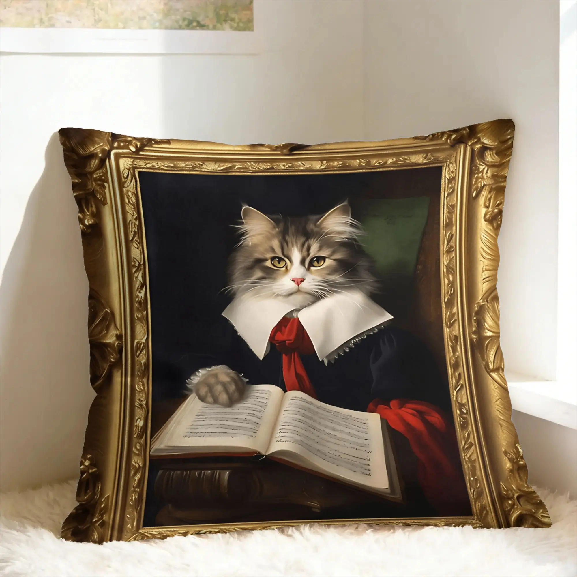 Cute Caroon Cat Portrait Photo Frame Art Pillow Case  Novelty Pillow Cover Square Pillowcases For Living Room Sofa