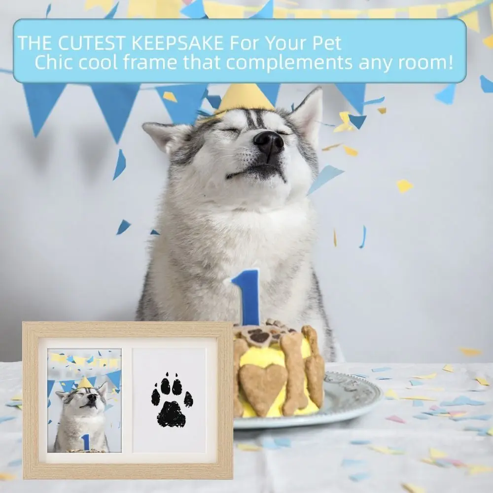 Wooden Pet Paw Print Kit Clean-Touch Ink Pad Inkless Kit Memorial Frame Clean-Touch Soft Clay Paw Print Photo Frame