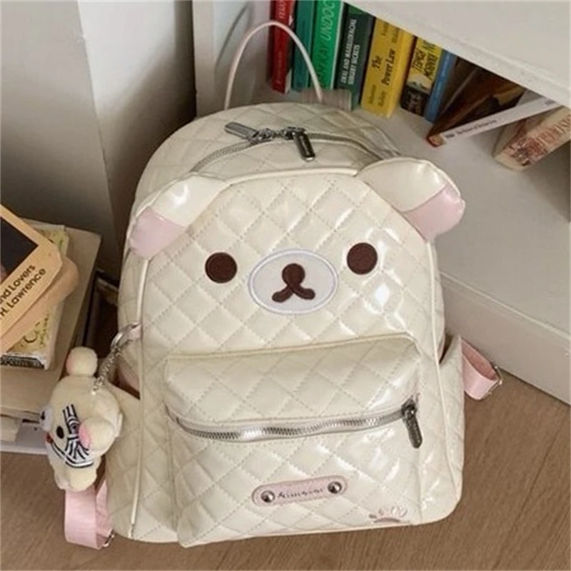 

Мультяшный рюкзак Rilakkumaed для женщин, милый стеганый студенческий рюкзак с ромбовидной сеткой, большой вместительный милый универсальный школьный рюкзак