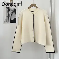 Donegirl 2023 Women Spring Autumn New Single Breasted Knitted Sweater Short Coat Solid Casual Simple Cardigans Female Tops Chic