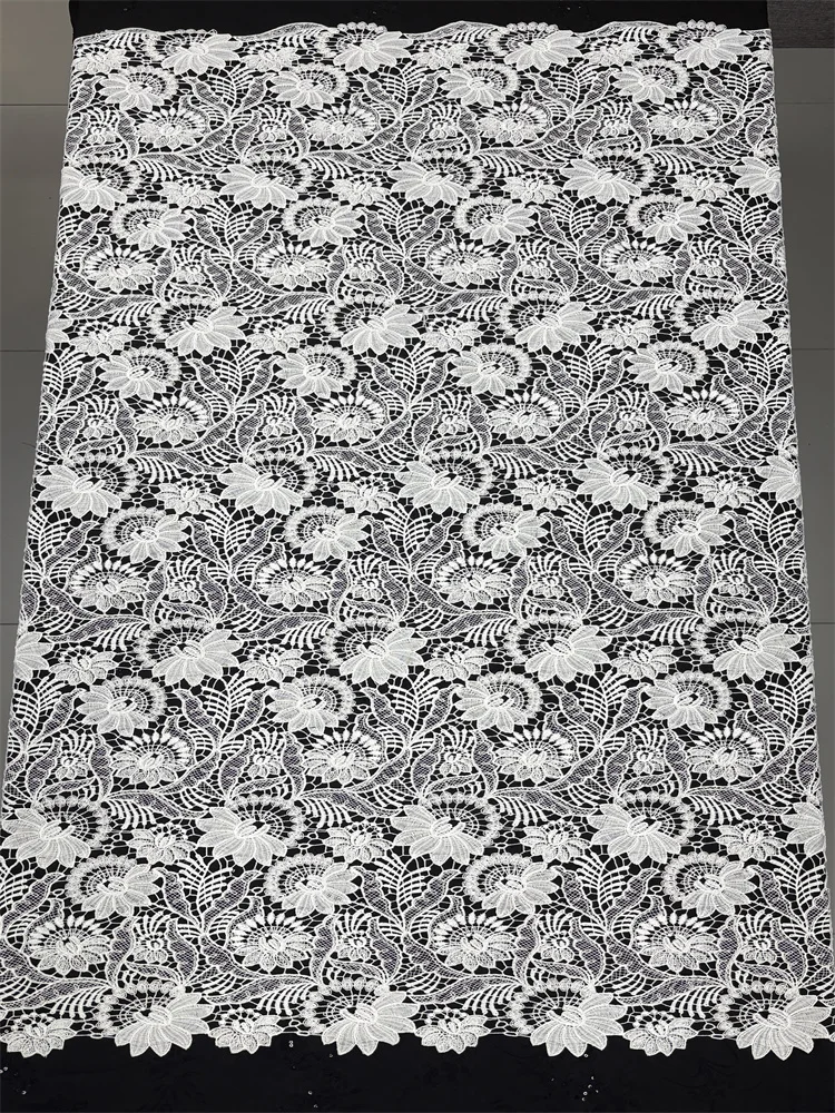 Afrikanischer Luxusstoff 2026 Hochwertige Spitze Wasserlösliche Bestickte Modische Weiche Weiße Spitze 5 Yards – Detail 10