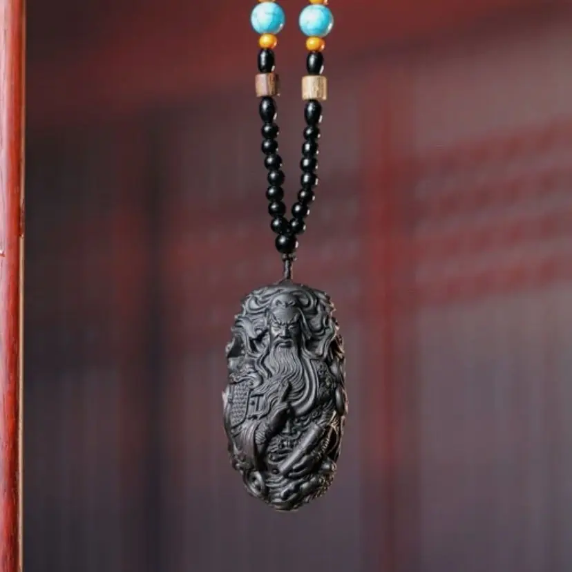 Dalagan Incense Carved Guan Gong Head Handle Piece Solid Wood Pendant Guan Yu Wu God of Wealth Pendant Car Pendant Decorations